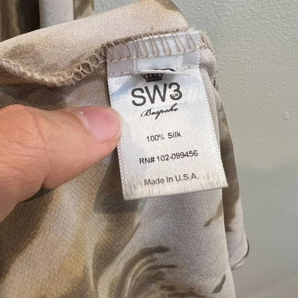 SW3 Bespoke 100% Silk Brown Tie Dye V Neck Going Out Strappy Slip Maxi Dress M - Picture 8 of 10